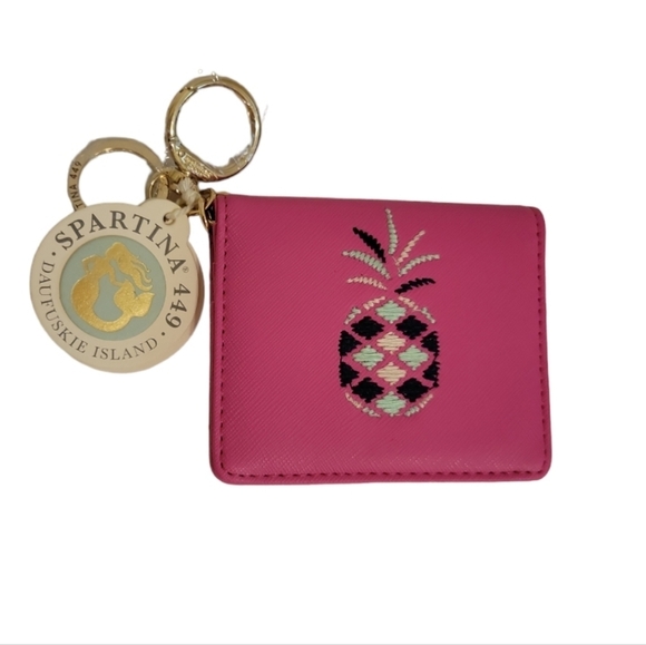 Spartina 449 Embroidered Card Case Keychain Pineapple Pink - Picture 1 of 6